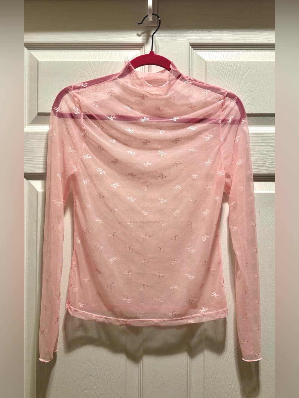 Sheer Pink Long Sleeve Mesh Top